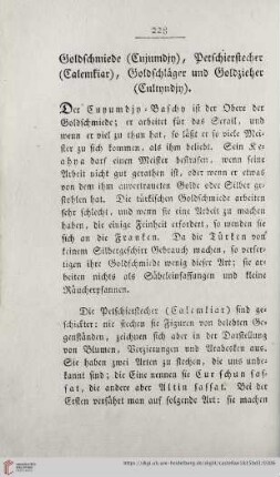 Goldschmiede (Cujumdiy), Petschierstecher (Calemkiar), Goldschläger und Goldzieher (Cultyndin)