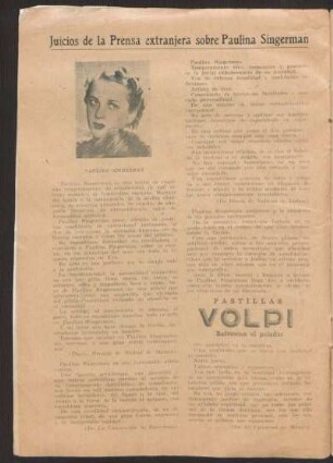 Juicios de la prensa extranjera sobre Paulina Singerman