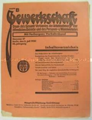 Mitteilungsblatt der Gewerkschaften des öffentlichen Dienstes "Gewerkschaft" u.a. zur Arbeitslosigkeit und zur Krankenversicherung
