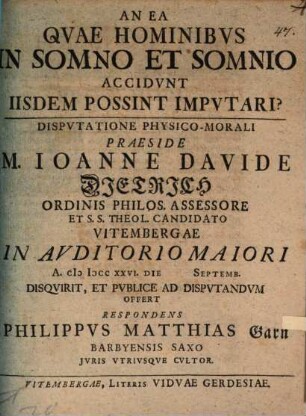 An ea quae hominibus in somno et somnio accidunt, iisdem possint imputari?