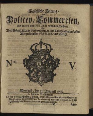 Nro. V, Montags, den 31. Januarii 1735