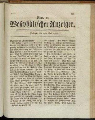 Num. 39. Freitags, den 17ten Mai. 1799