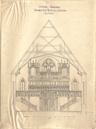 Dolmetsch, Heinrich; Blaubeuren; Ev. Stadtkirche, Restaurierung - Orgelempore (Ansicht m. Querschnitt)
