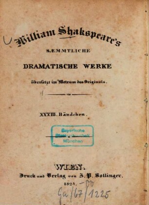 William Shakspeare's sämmtliche dramatische Werke : übersetzt im Metrum des Originals. 33, Romeo und Julie