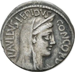 Denar der Römischen Republik mit Darstellung des Puteal Scribonianum