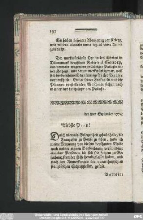 den 8ten September 1774. Liebste P-n!