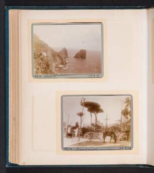 Fotoalbum einer Italienreise von Vendig bis Neapel : Albumseite 32 mit zwei Fotografien von Capri (Faraglioni und Anacapri)