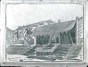 Buchner, Georg W.; München; Festdekoration zum Tag der Deutschen Kunst - Entwurf für Festdekoration auf dem Odeonsplatz mit überdachter Führertribüne (Ansicht)