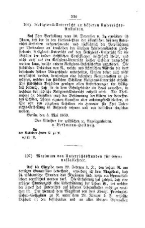 Religions-Unterricht an höheren Unterrichts-Anstalten : [II. Wissenschaftliche Prüfungscommissionen, Gymnasien etc.]
