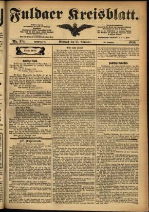 Erste Ausgabe vom Mittwoch, den 25. November 1908.