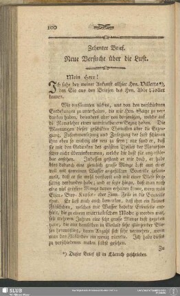 Zehenter Brief. Neue Versuche über die Luft