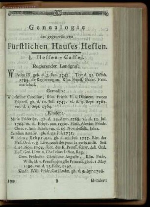 Genealogie des gegenwärtigen Fürstlichen Hauses Hessen