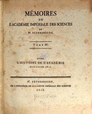 Mémoires de l'Académie Impériale des Sciences de St. Pétersbourg. 4. 1811 (1813)
