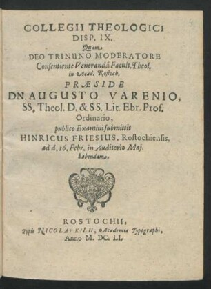 9: Collegii Theologici Disputatio ...