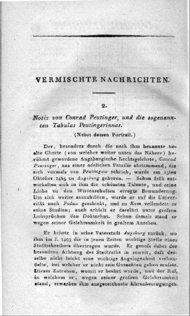 Notiz von Conrad Peutinger, und die sogenannten Tabulas Peutingerianas