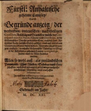 Fürstlich Anhaltische gehaimbe Cantzley