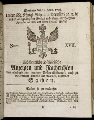 Num. XVII. Montags den 22. April 1748.