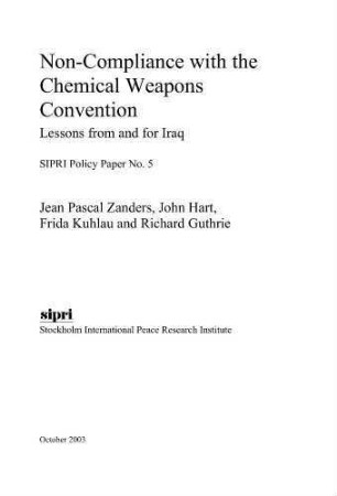 Non-compliance with the chemical weapons convention : lessons from and for Iraq