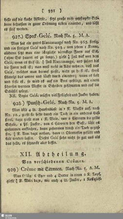 XII. Abtheilung. Von verschiedenen Crêmes