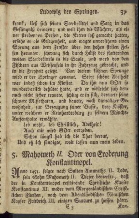 5. Mahometh II. Oder von Eroberung Konstantinopel.