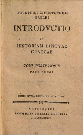 Theophili Christophori Harles Introdvctio In Historiam Lingvae Graecae, 2,1