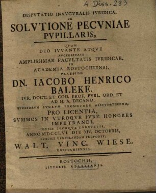 Disputatio inauguralis iuridica de solutione pecuniae pupillaris