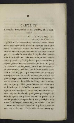Carta IV. Cornelia Bororquia á su Padre, el Gobernador.