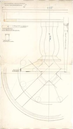Littmann, Max; Bocksberg; Hofgut, Landhaus - Auszugtisch im Speisezimmer (Ansicht, Schnitte, Detail)