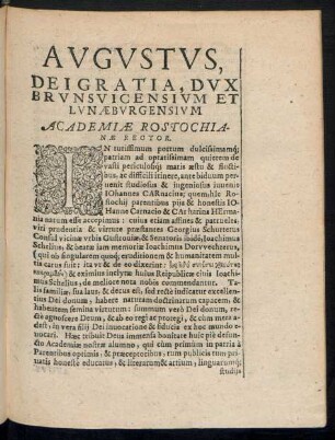 Augustus, Dei Gratia, Dux Brunsvicensium Et Lunaeburgensium Academiae Rostochianae Rector.