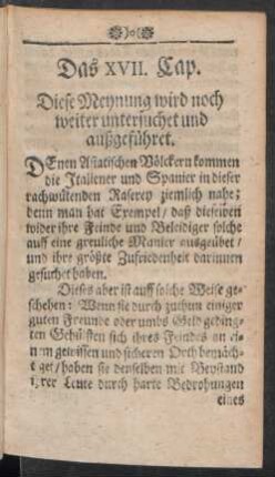 Das XVII. Cap. Diese Meynung wird noch weiter untersuchet und außgeführet