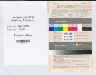 Entnazifizierung Hans Braschos, geb. 18.07.1897 (Oberinspektor)