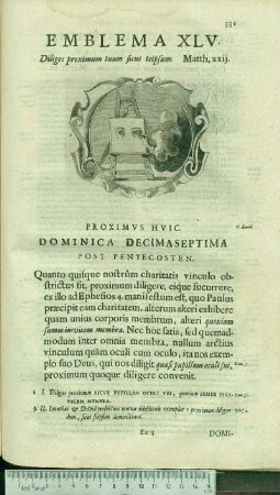 Emblema XLV. Diliges proximum tuum sicut teipsum, Matth.xxij. Proximvs Hvic. Dominica Decimaseptima Post Pentecosten.