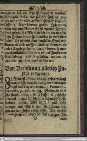 Von Verhütung allerley Zufälle insgemein