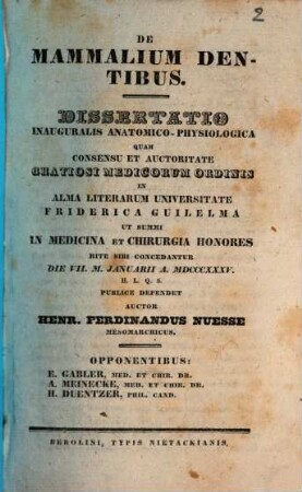 De mammalium dentibus : diss. anat. physiol.