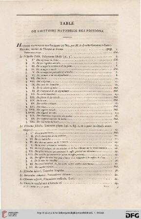 Table de l'histoire naturelle des poissons