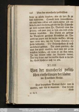 XLIIII Von der mancherlei politischen eintheilungen der länder im Teutschen Reiche.