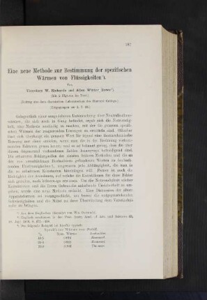 Eine neue Methode zur Bestimmung der spezifischen Wärmen von Flüssigkeiten.