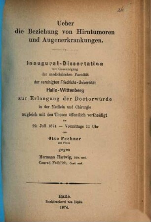 Über die Beziehung von Hirntumoren und Augenerkrankungen