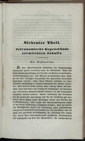 Siebenter Theil. Astronomische Gegenstände vermischten Inhalts.