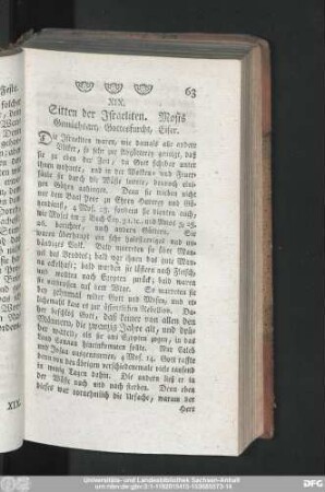 XIX. Sitten der Israeliten. Mosis Gemüthsart, Gottesfurcht, Eifer.