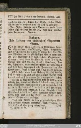 Anhang. Die Uebung der liebreichen Gegenwart Gottes.