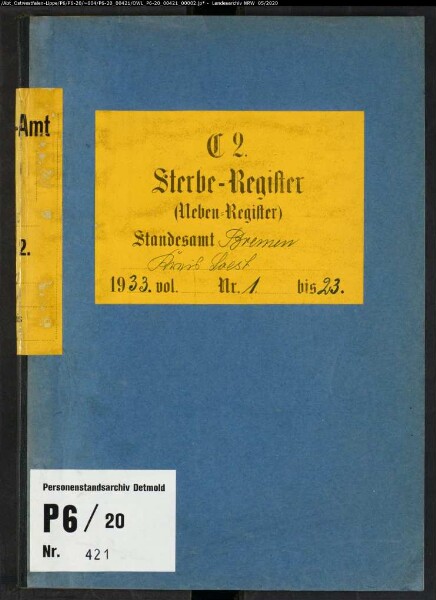 Sterberegister Standesamt Bremen