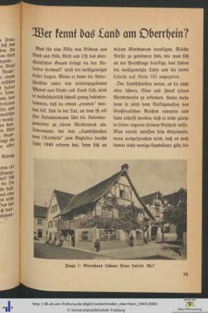 Wer kennt das Land am Oberrhein?