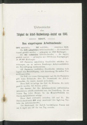 Uebersicht über Tätigkeit der Arbeit-Nachweisungs-Anstalt von 1848.