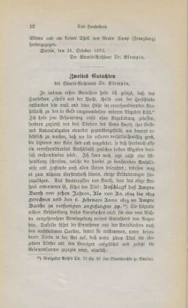 Zweites Gutachten des Staats-Archivars Dr. Klempin.