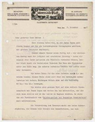 Brief von Das interessante Blatt, Wien an Erich Salomon