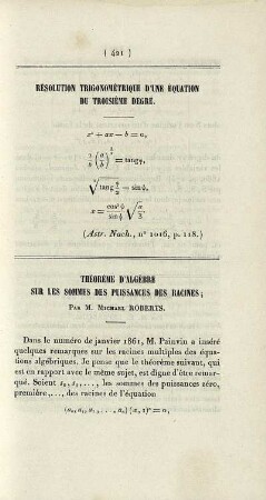 Résolution trigonométrique d'une équation du troisième degré.