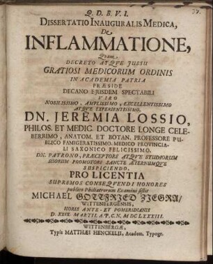 Dissertatio Inauguralis Medica, De Inflammatione