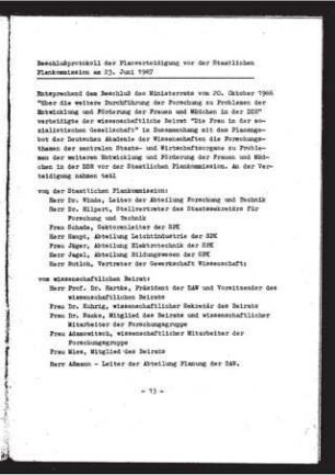 Beschlußprotokoll der Planverteidigung vor der Staatlichen Plankommission am 23. Juni 1967