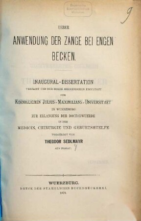 Ueber Anwendung der Zange bei engen Becken